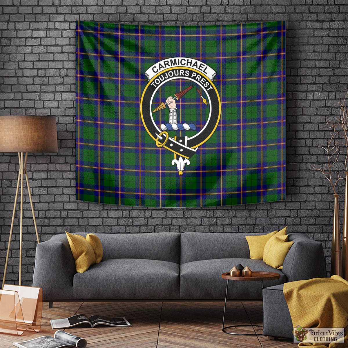 Tartan Vibes Clothing Carmichael Modern Tartan Tapestry Wall Hanging and Home Decor for Room with Family Crest