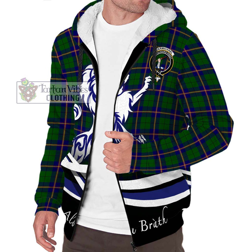 Carmichael Modern Tartan Sherpa Hoodie with Alba Gu Brath Regal Lion Emblem Unisex S - Tartanvibesclothing Shop