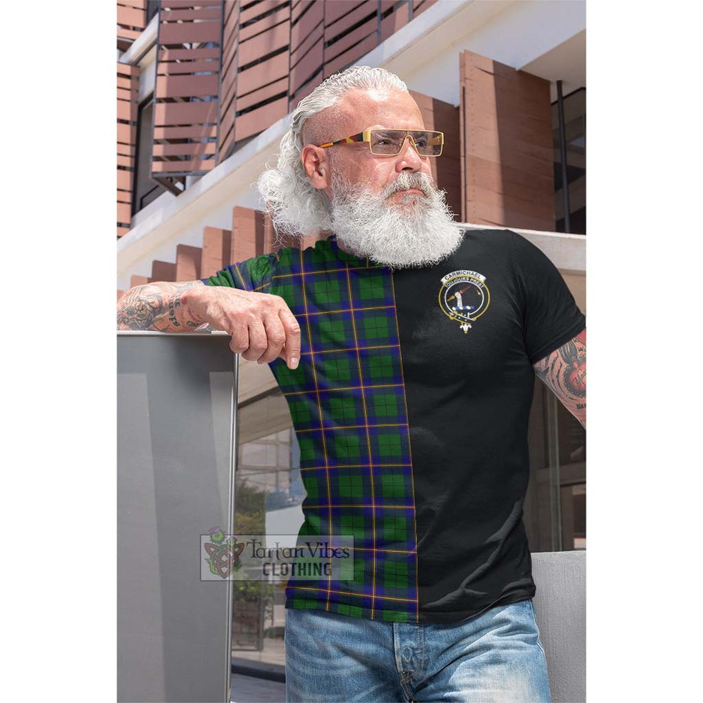 Tartan Vibes Clothing Carmichael Modern Tartan Cotton T-shirt with Family Crest and Half Of Me Style