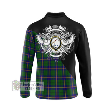 Carmichael Modern Tartan Long Sleeve Polo Shirt with Family Crest and Military Logo Style