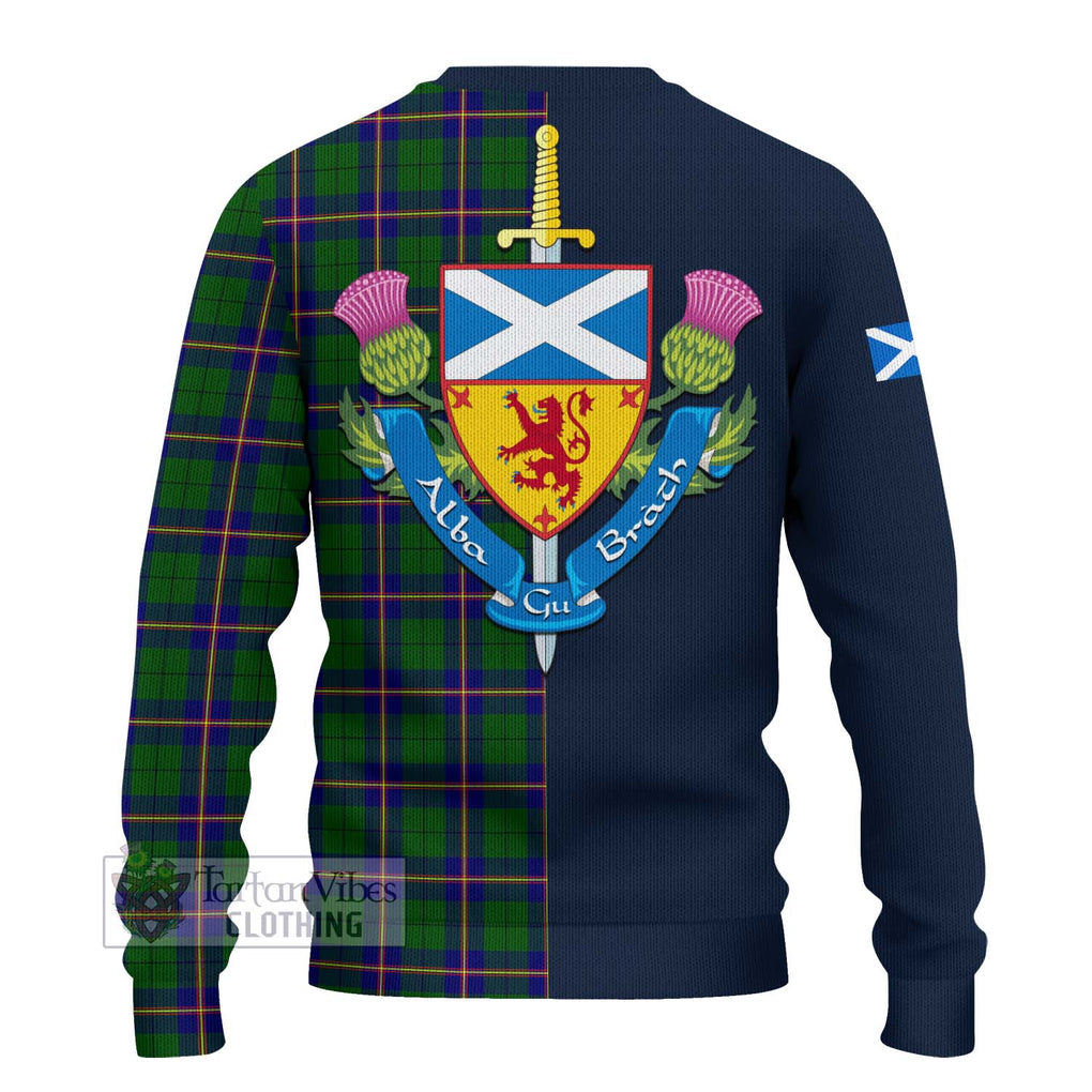 Tartan Vibes Clothing Carmichael Modern Tartan Knitted Sweater with Scottish Lion Royal Arm Half Style