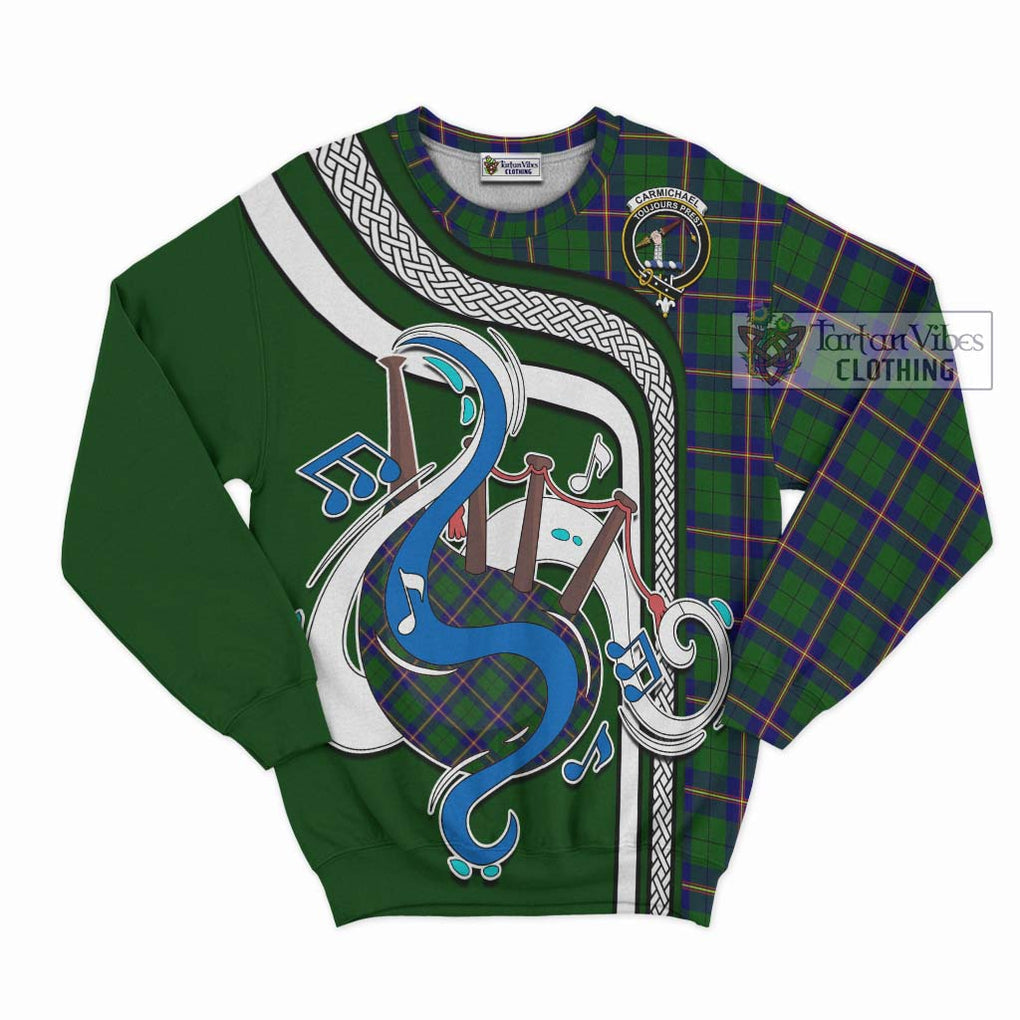 Carmichael Modern Tartan Sweatshirt with Epic Bagpipe Style - Tartanvibesclothing Shop