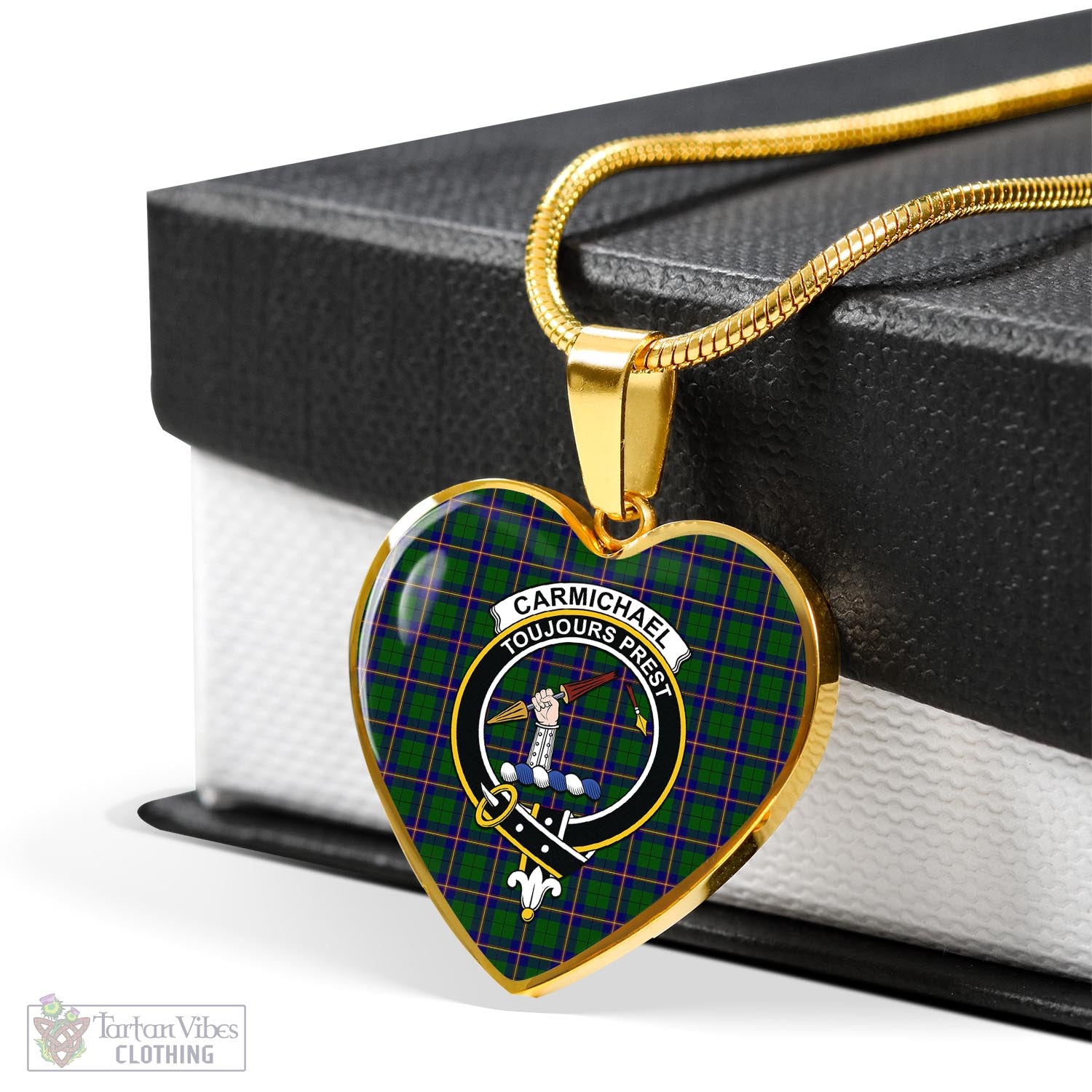 Tartan Vibes Clothing Carmichael Modern Tartan Heart Necklace with Family Crest