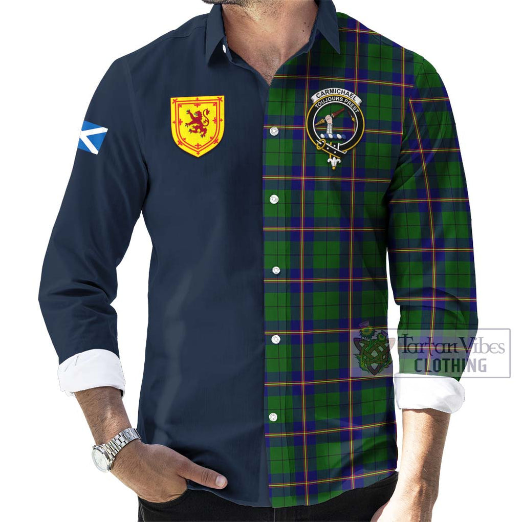 Tartan Vibes Clothing Carmichael Modern Tartan Long Sleeve Button Shirt with Scottish Lion Royal Arm Half Style