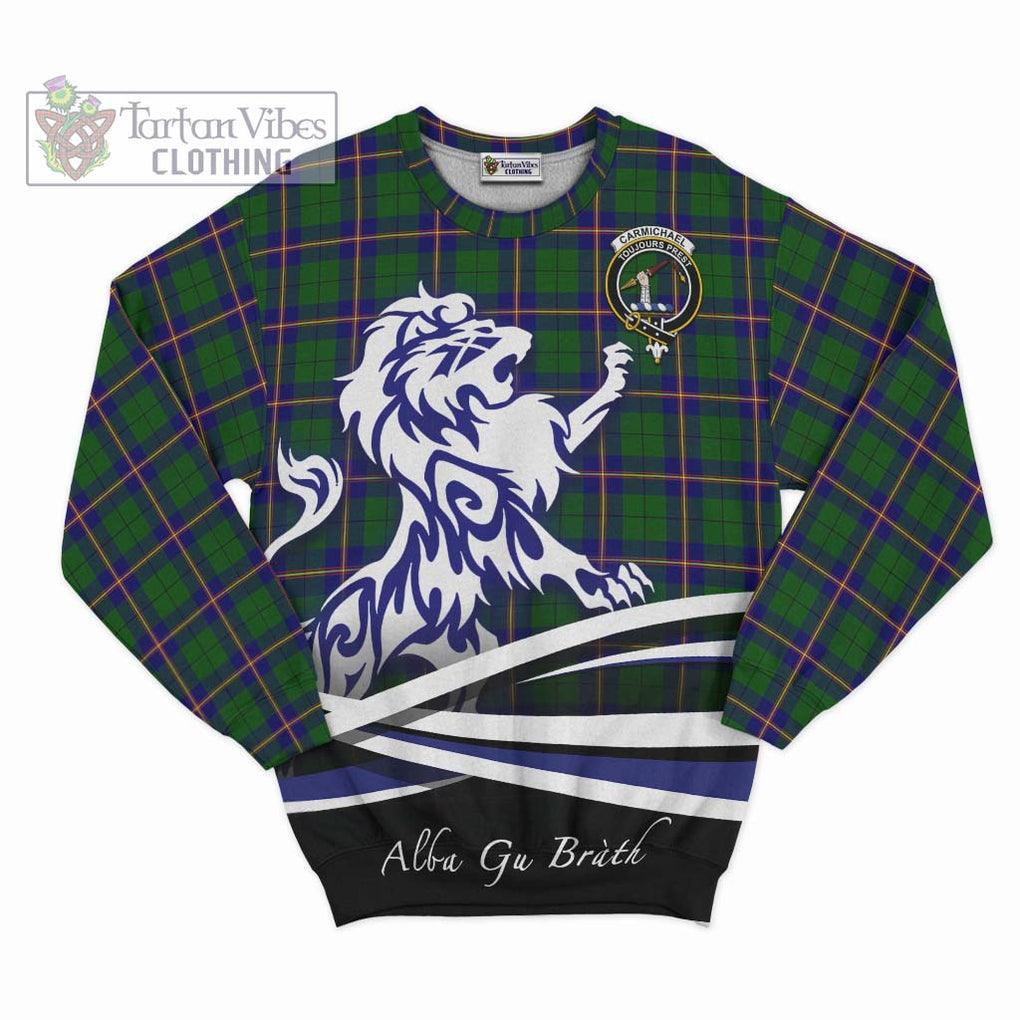 Carmichael Modern Tartan Sweatshirt with Alba Gu Brath Regal Lion Emblem - Tartanvibesclothing Shop