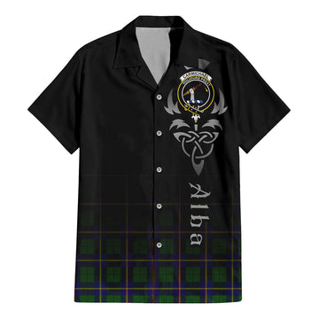 Carmichael Modern Tartan Short Sleeve Button Up Shirt Featuring Alba Gu Brath Family Crest Celtic Inspired