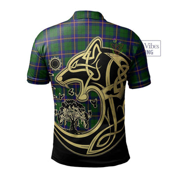 Carmichael Modern Tartan Polo Shirt with Family Crest Celtic Wolf Style