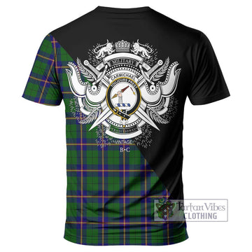 Carmichael Modern Tartan T-Shirt with Family Crest and Military Logo Style