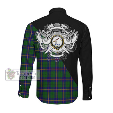 Carmichael Modern Tartan Long Sleeve Button Shirt with Family Crest and Military Logo Style