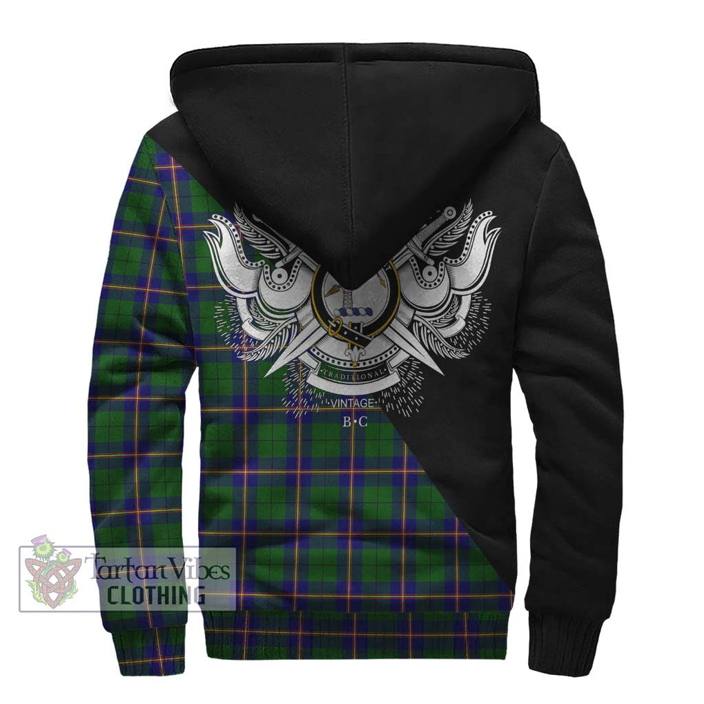 Carmichael Modern Tartan Sherpa Hoodie with Family Crest and Military Logo Style - Tartanvibesclothing Shop