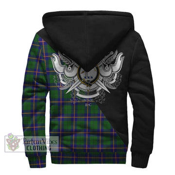 Carmichael Modern Tartan Sherpa Hoodie with Family Crest and Military Logo Style