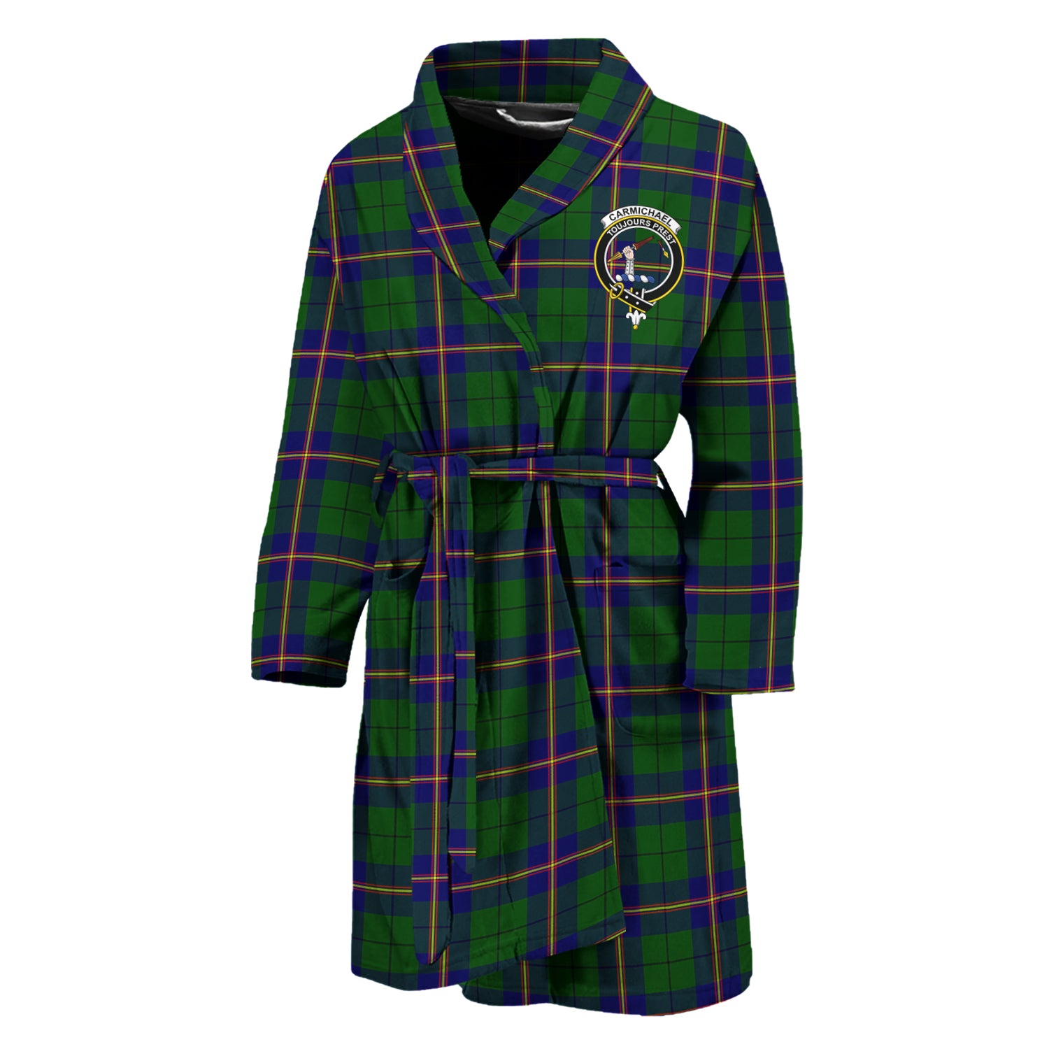 Carmichael Modern Tartan Bathrobe with Family Crest Unisex M - Tartan Vibes Clothing