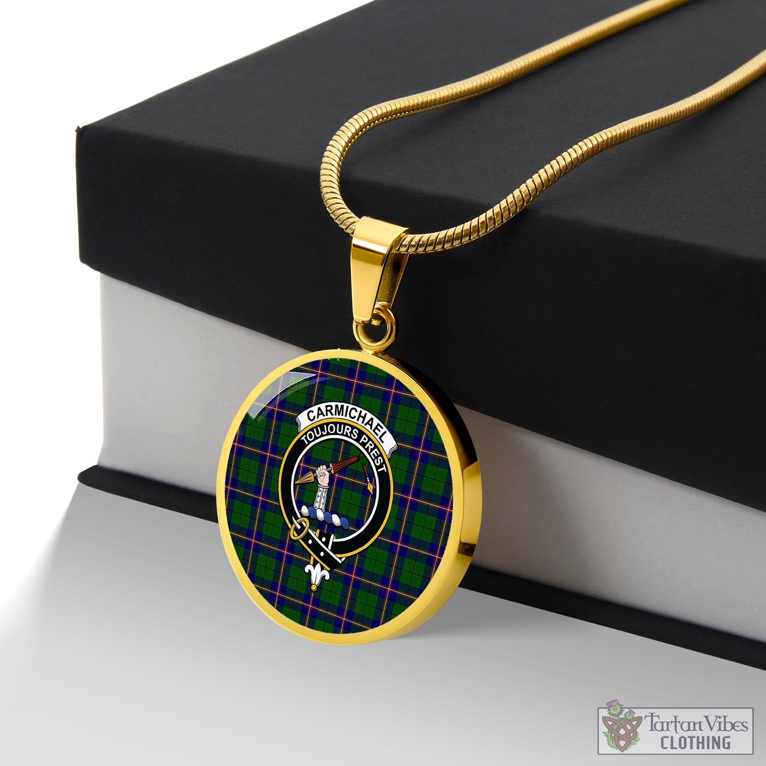 Tartan Vibes Clothing Carmichael Modern Tartan Circle Necklace with Family Crest