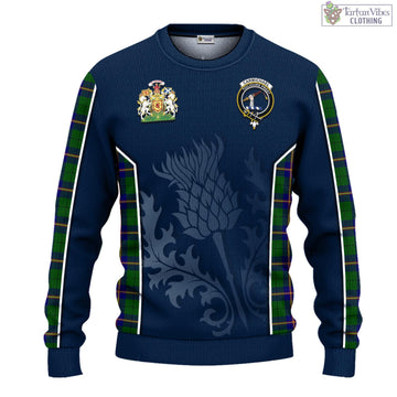 Carmichael Modern Tartan Knitted Sweatshirt with Family Crest and Scottish Thistle Vibes Sport Style