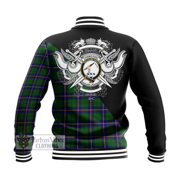 Carmichael Modern Tartan Baseball Jacket with Family Crest and Military Logo Style