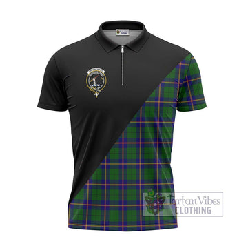 Carmichael Modern Tartan Zipper Polo Shirt with Family Crest and Military Logo Style