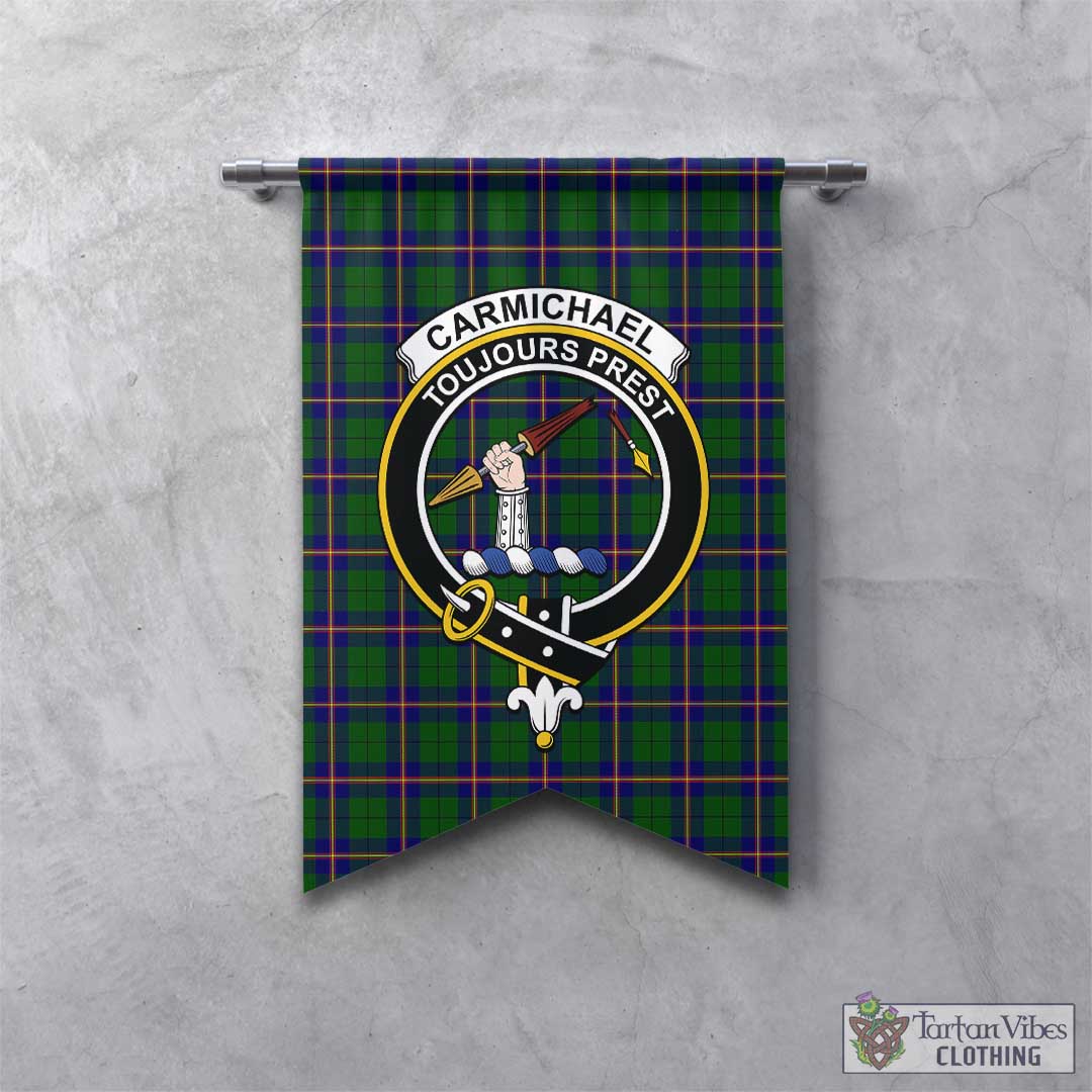 Tartan Vibes Clothing Carmichael Modern Tartan Gonfalon, Tartan Banner with Family Crest