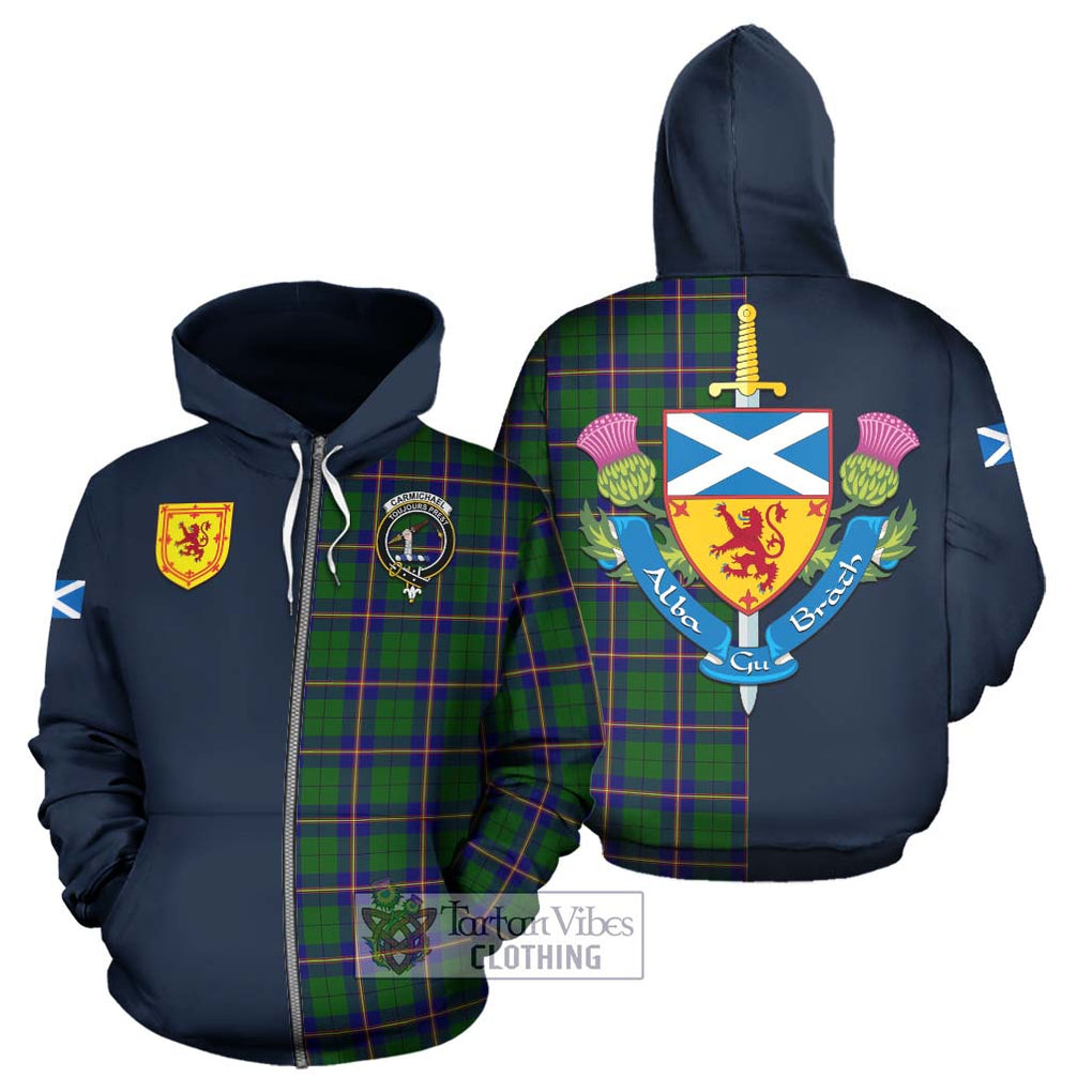 Tartan Vibes Clothing Carmichael Modern Tartan Hoodie with Scottish Lion Royal Arm Half Style