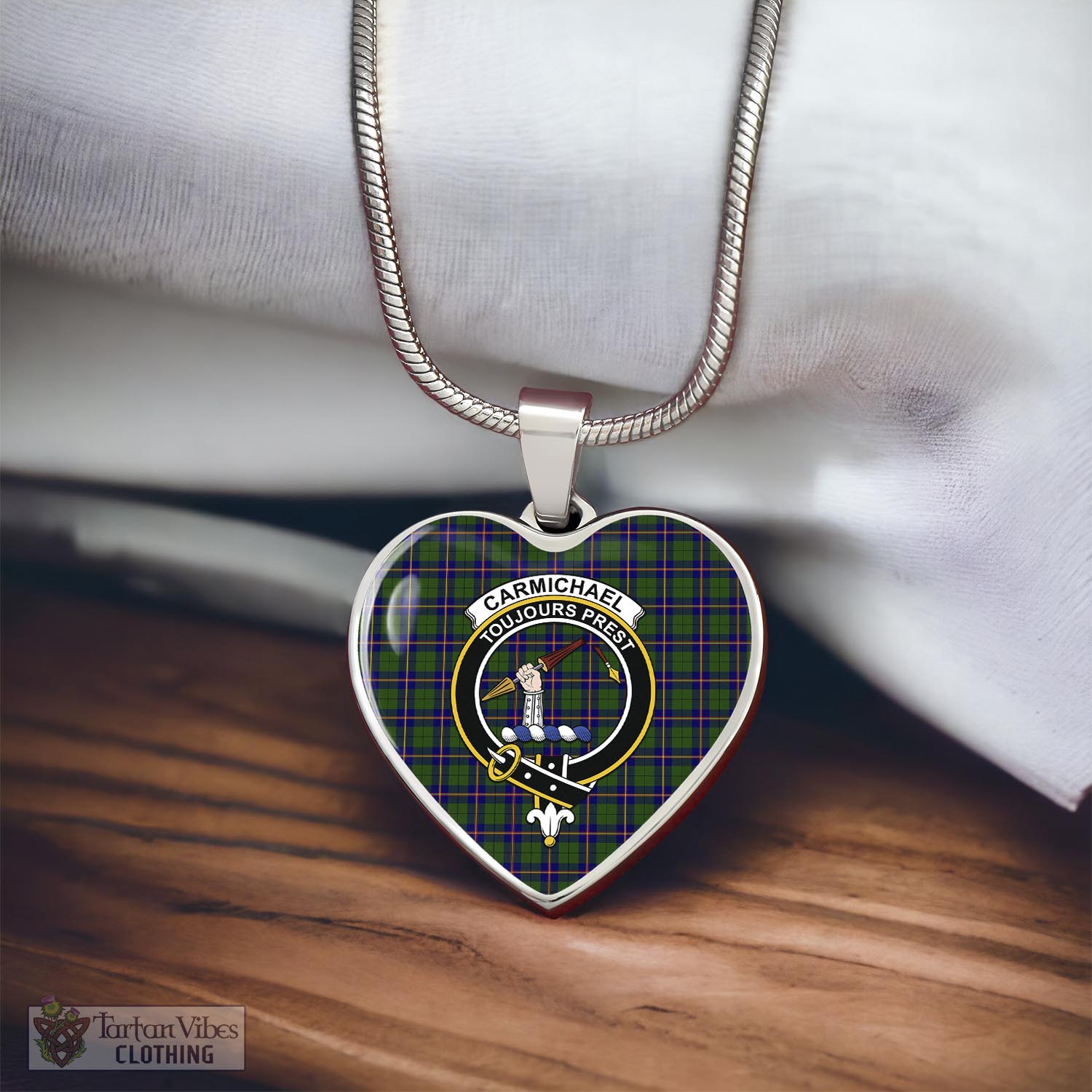 Tartan Vibes Clothing Carmichael Modern Tartan Heart Necklace with Family Crest