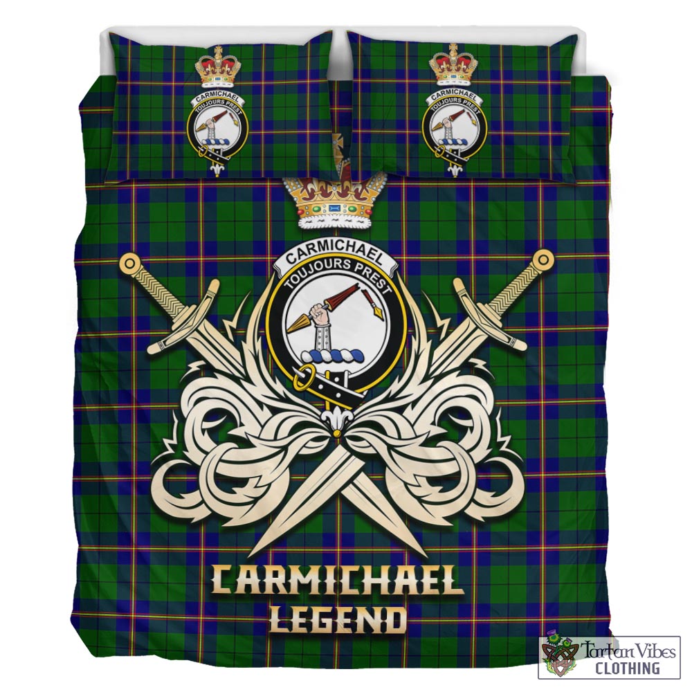 Tartan Vibes Clothing Carmichael Modern Tartan Bedding Set with Clan Crest and the Golden Sword of Courageous Legacy