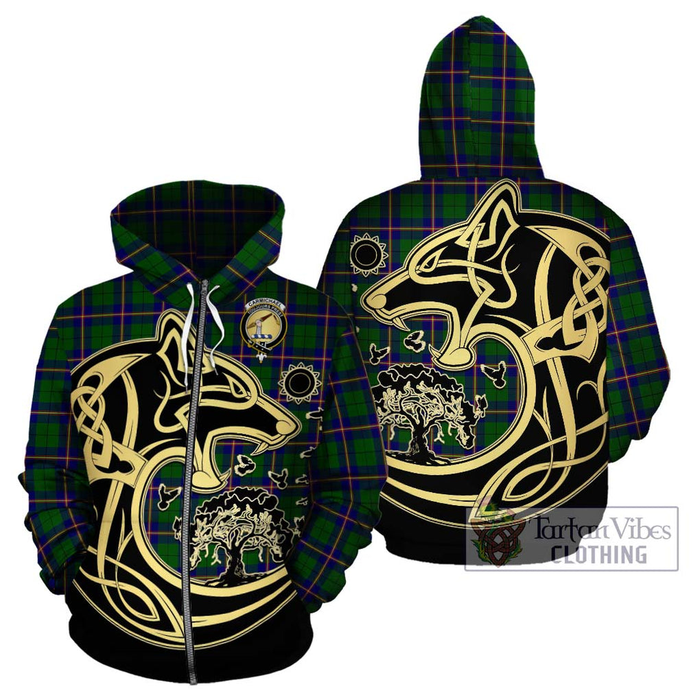 Carmichael Modern Tartan Hoodie with Family Crest Celtic Wolf Style - Tartan Vibes Clothing