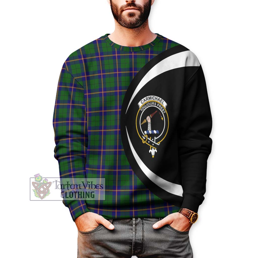 Carmichael Modern Tartan Sweatshirt with Family Crest Circle Style - Tartan Vibes Clothing