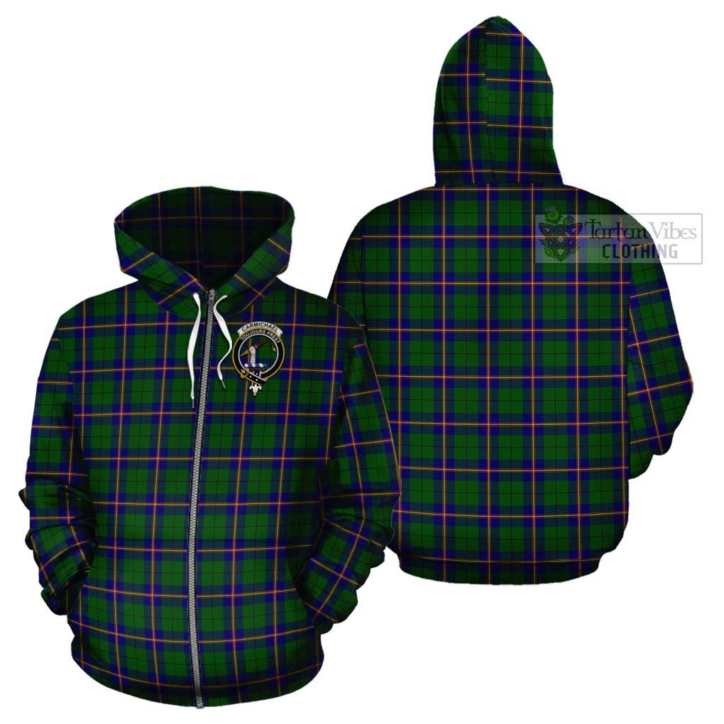 Carmichael Modern Tartan Cotton Hoodie with Family Crest Zip Hoodie - Tartan Vibes Clothing