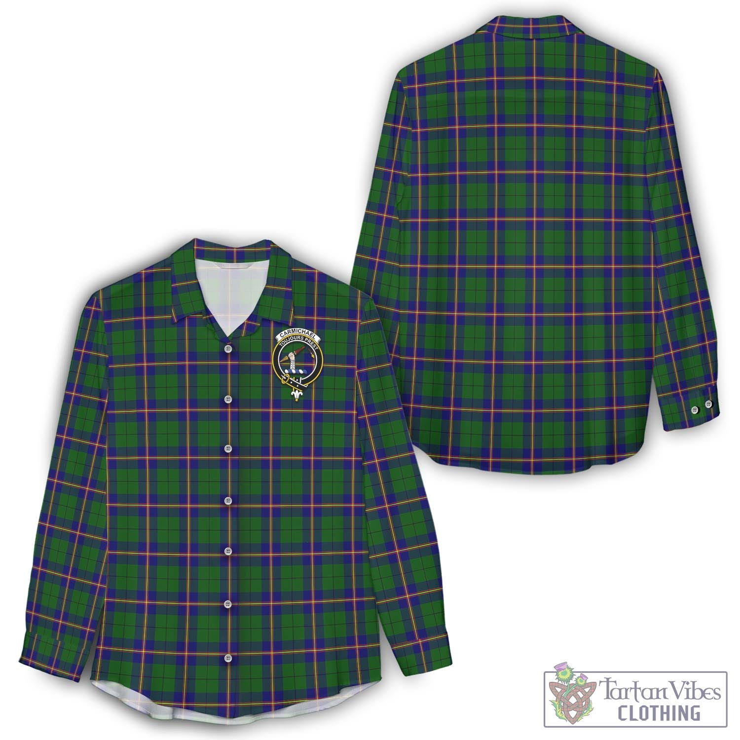 Tartan Vibes Clothing Carmichael Modern Tartan Womens Casual Shirt with Family Crest