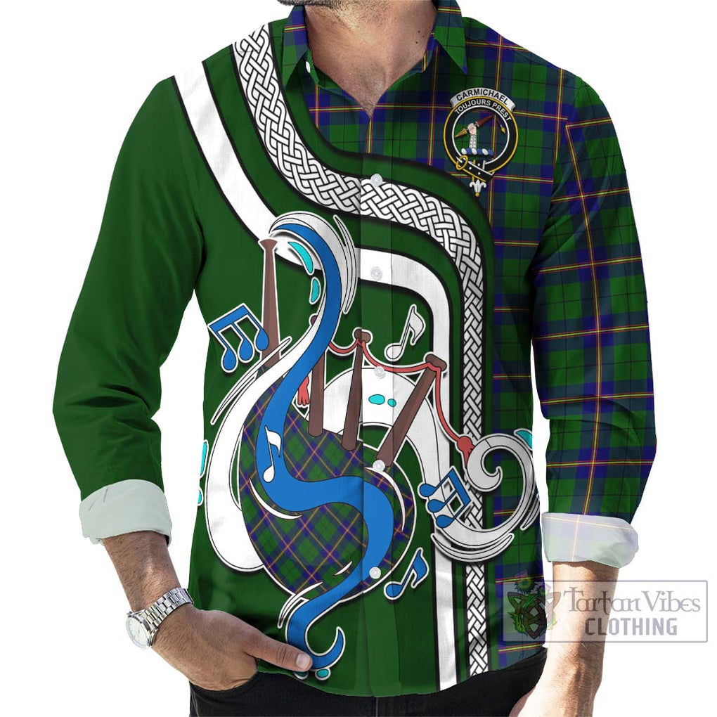 Carmichael Modern Tartan Long Sleeve Button Shirt with Epic Bagpipe Style - Tartanvibesclothing Shop