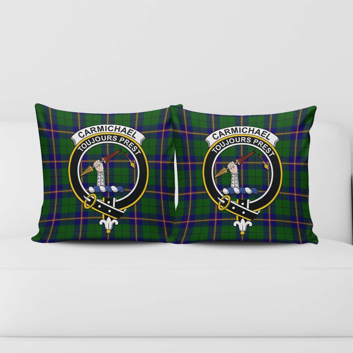 Carmichael Modern Tartan Pillow Cover with Family Crest - Tartanvibesclothing