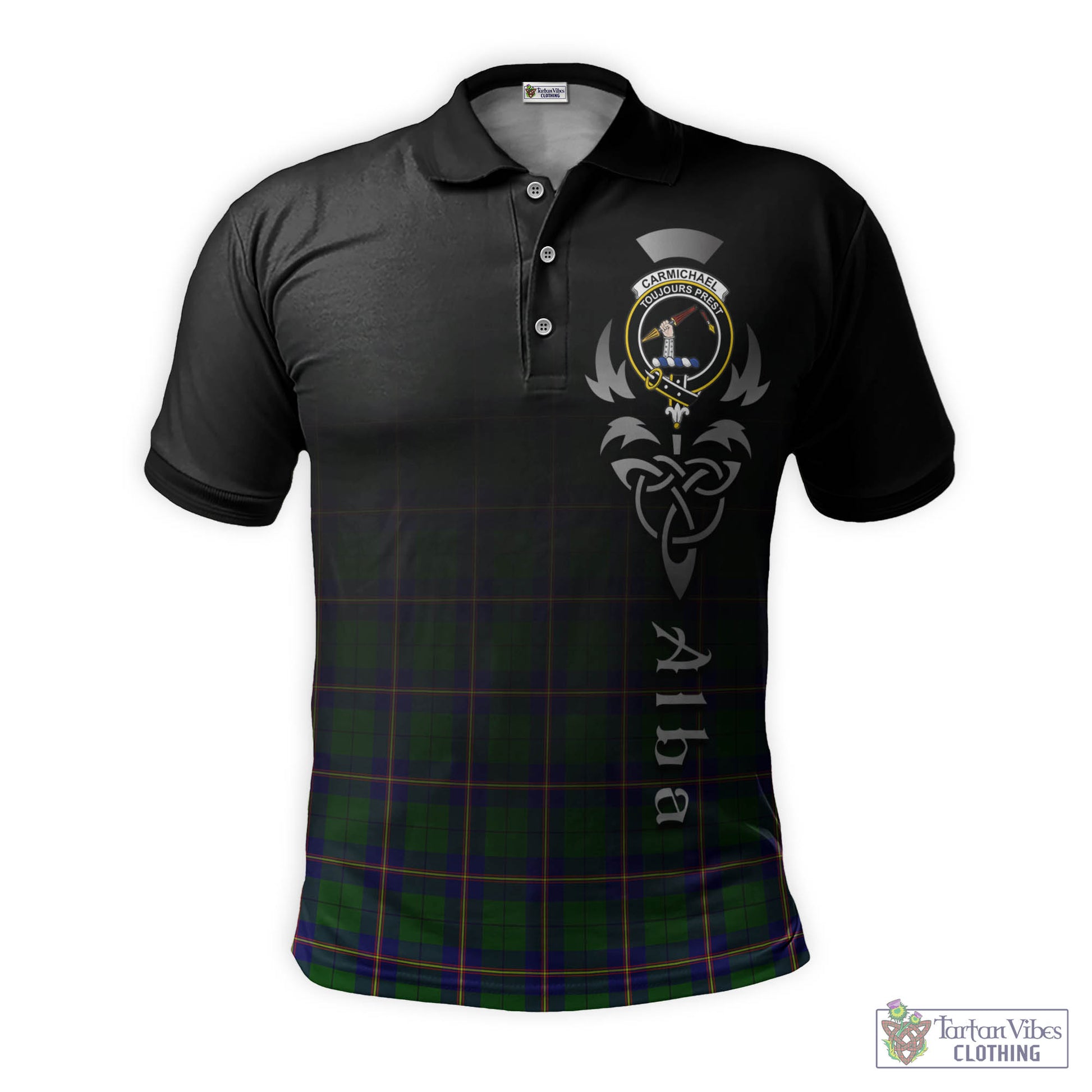 Tartan Vibes Clothing Carmichael Modern Tartan Polo Shirt Featuring Alba Gu Brath Family Crest Celtic Inspired