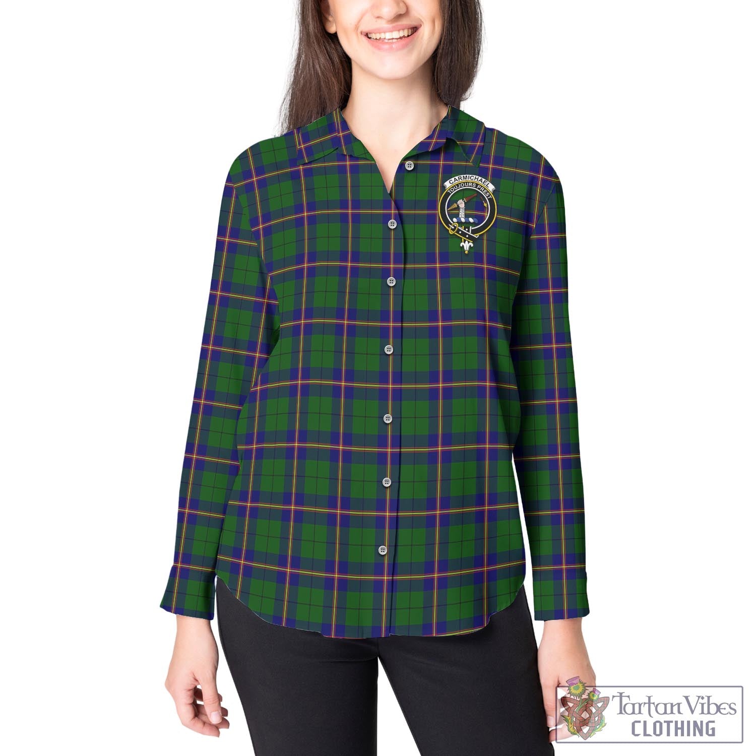 Tartan Vibes Clothing Carmichael Modern Tartan Womens Casual Shirt with Family Crest