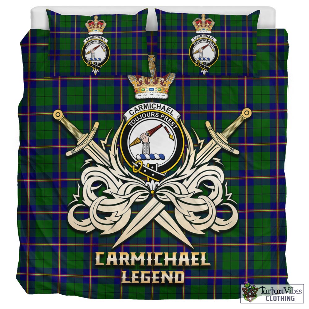 Tartan Vibes Clothing Carmichael Modern Tartan Bedding Set with Clan Crest and the Golden Sword of Courageous Legacy