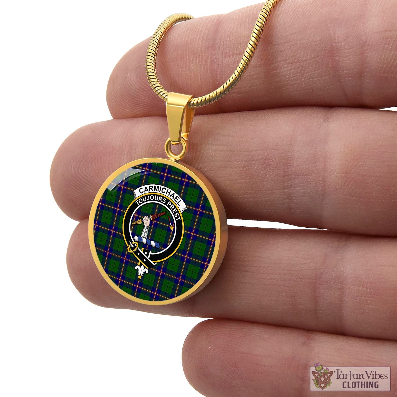 Tartan Vibes Clothing Carmichael Modern Tartan Circle Necklace with Family Crest