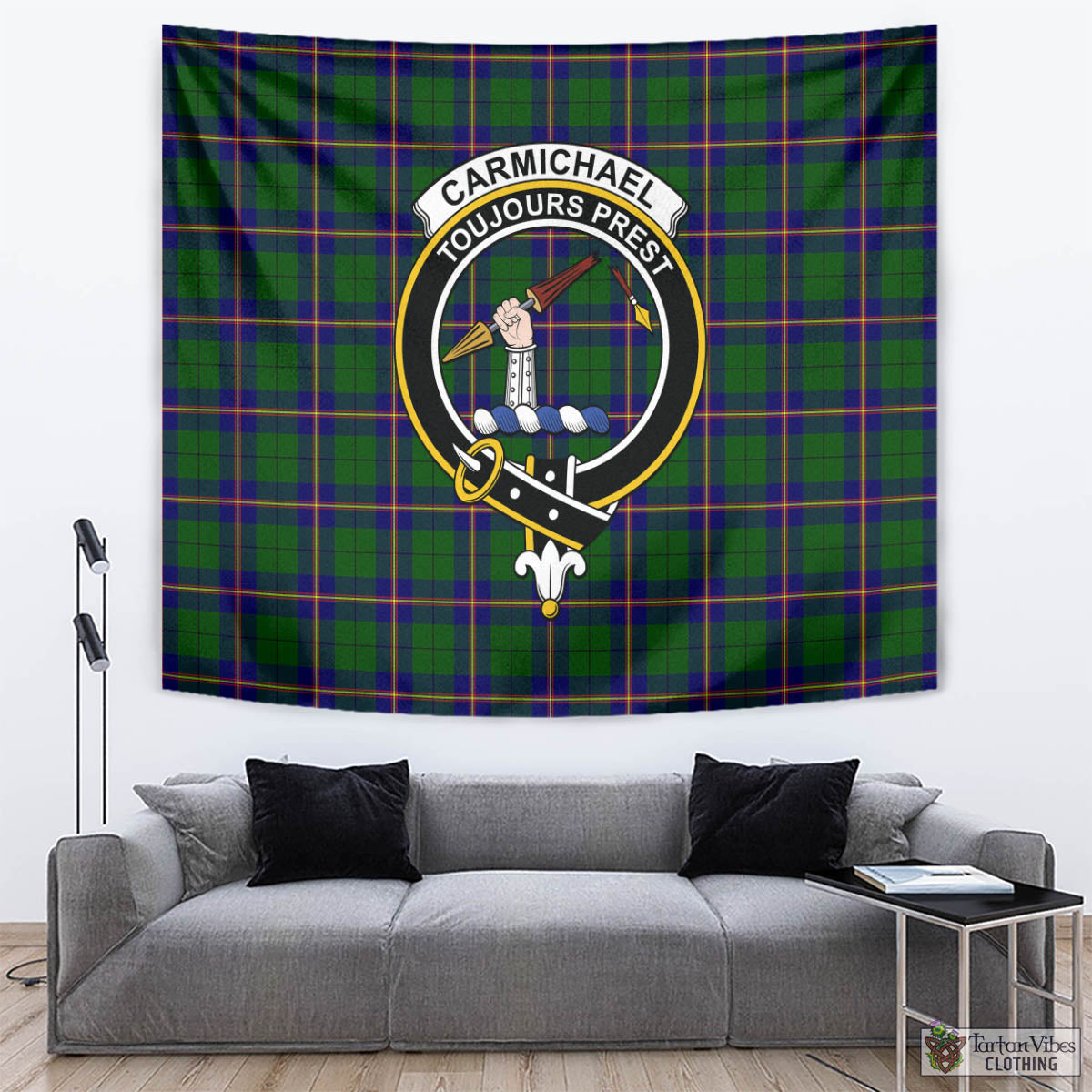 Tartan Vibes Clothing Carmichael Modern Tartan Tapestry Wall Hanging and Home Decor for Room with Family Crest