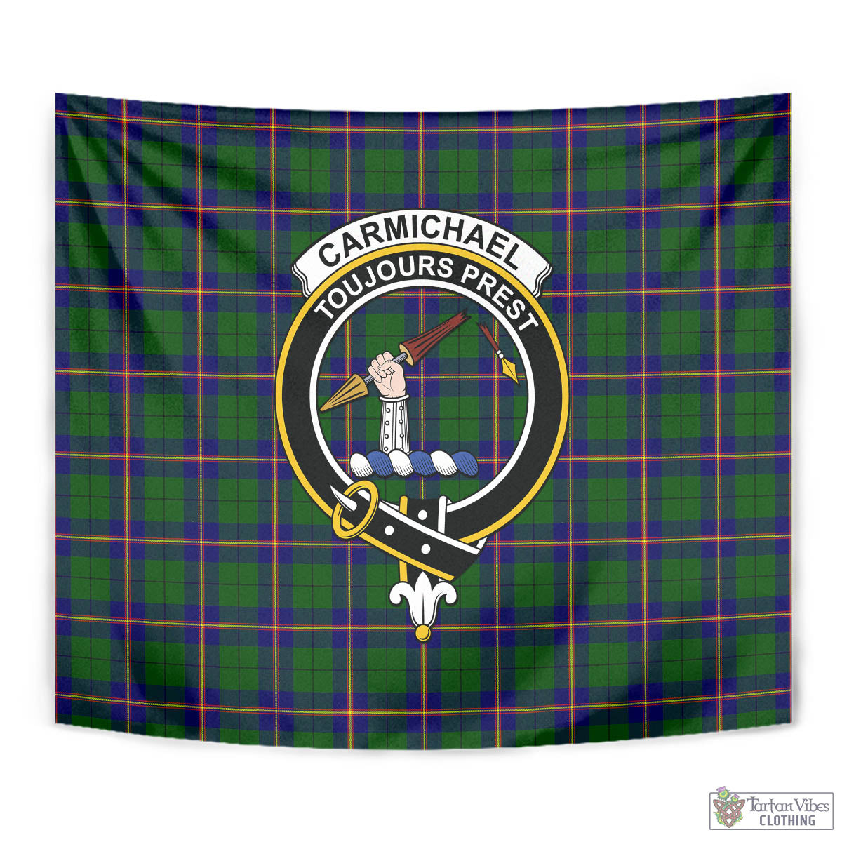 Tartan Vibes Clothing Carmichael Modern Tartan Tapestry Wall Hanging and Home Decor for Room with Family Crest