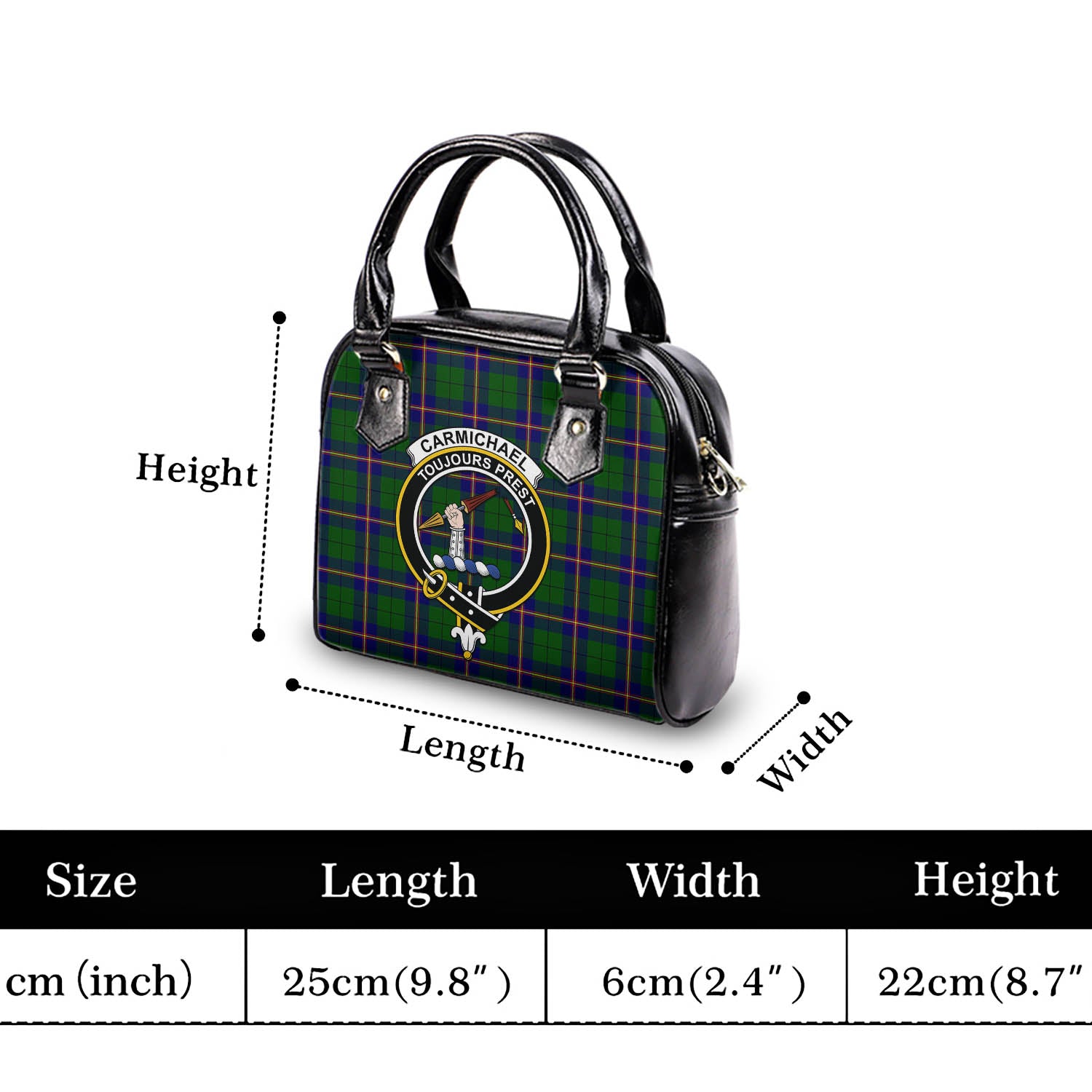 Carmichael Modern Tartan Shoulder Handbags with Family Crest - Tartanvibesclothing