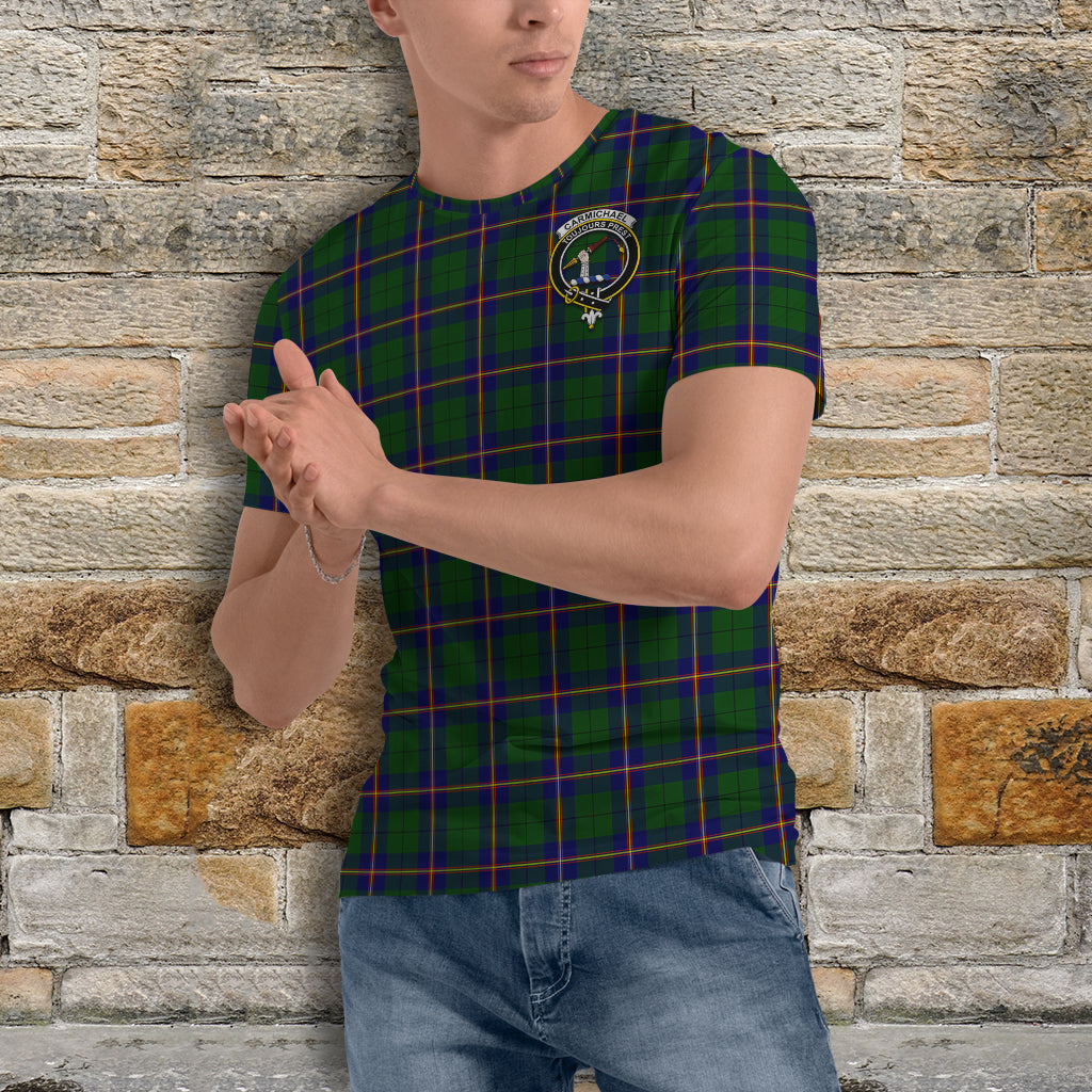 Carmichael Modern Tartan T-Shirt with Family Crest - Tartan Vibes Clothing