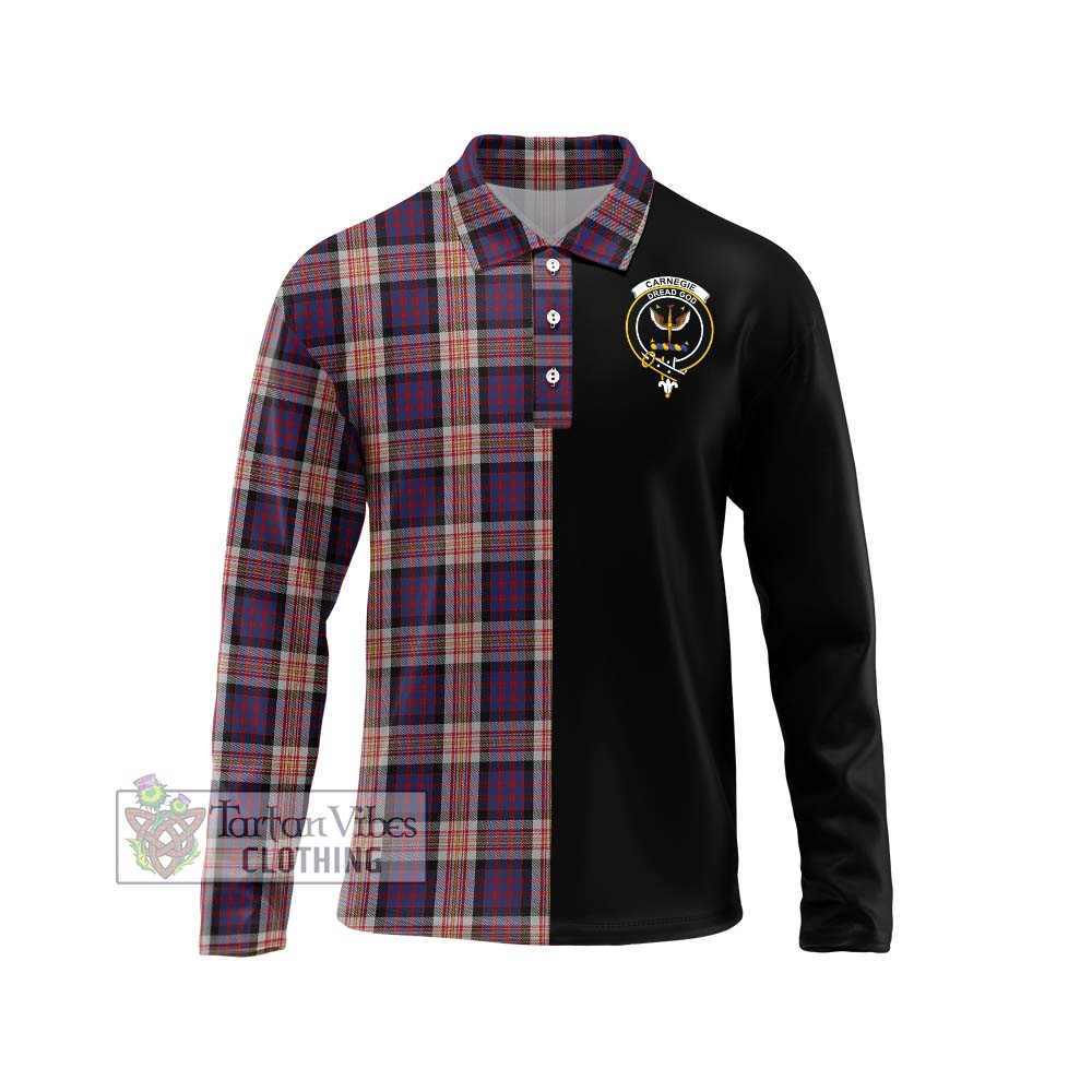 Carnegie Tartan Long Sleeve Polo Shirt with Family Crest and Half Of Me Style Unisex - Tartanvibesclothing Shop