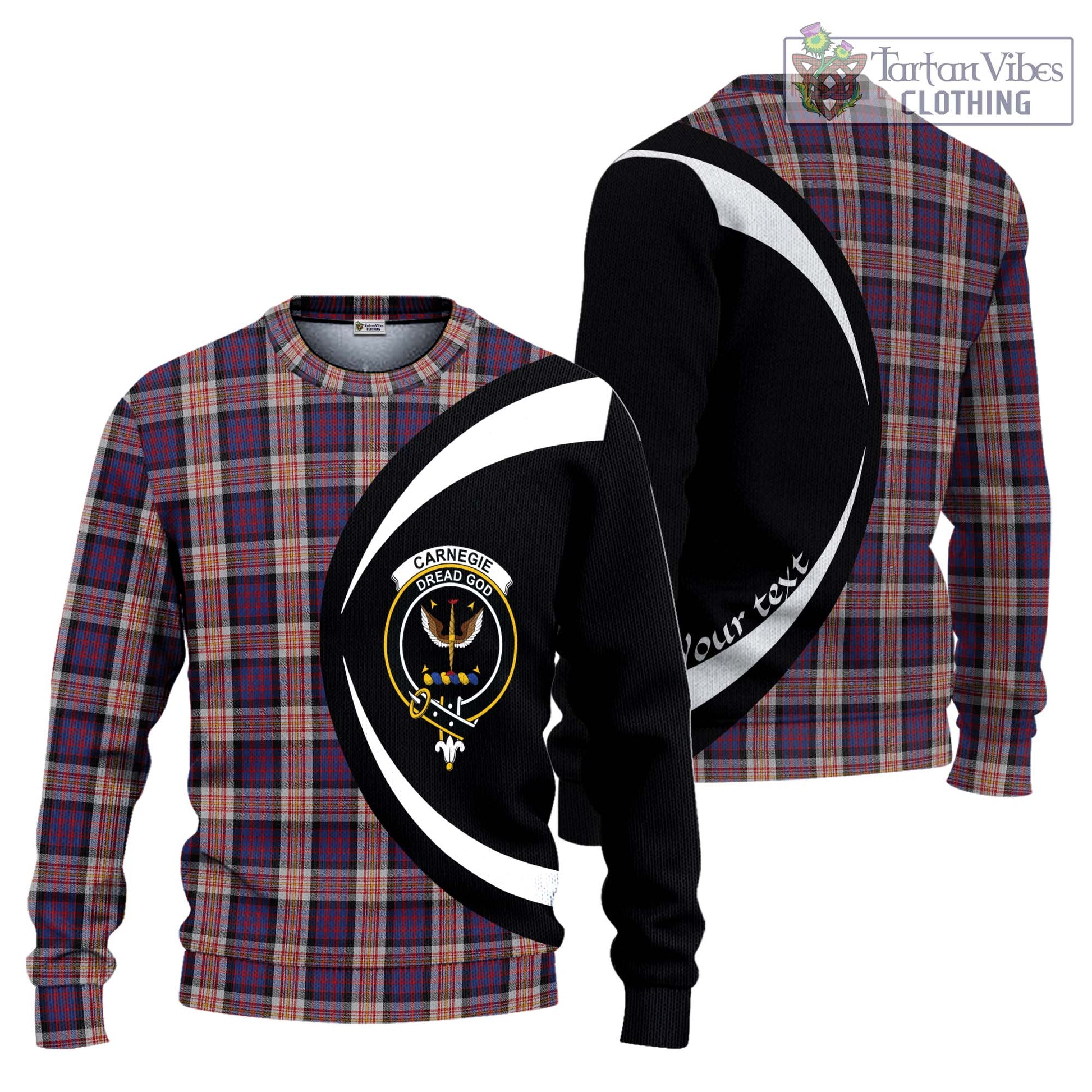 Carnegie Tartan Ugly Sweater with Family Crest Circle Style Unisex - Tartan Vibes Clothing