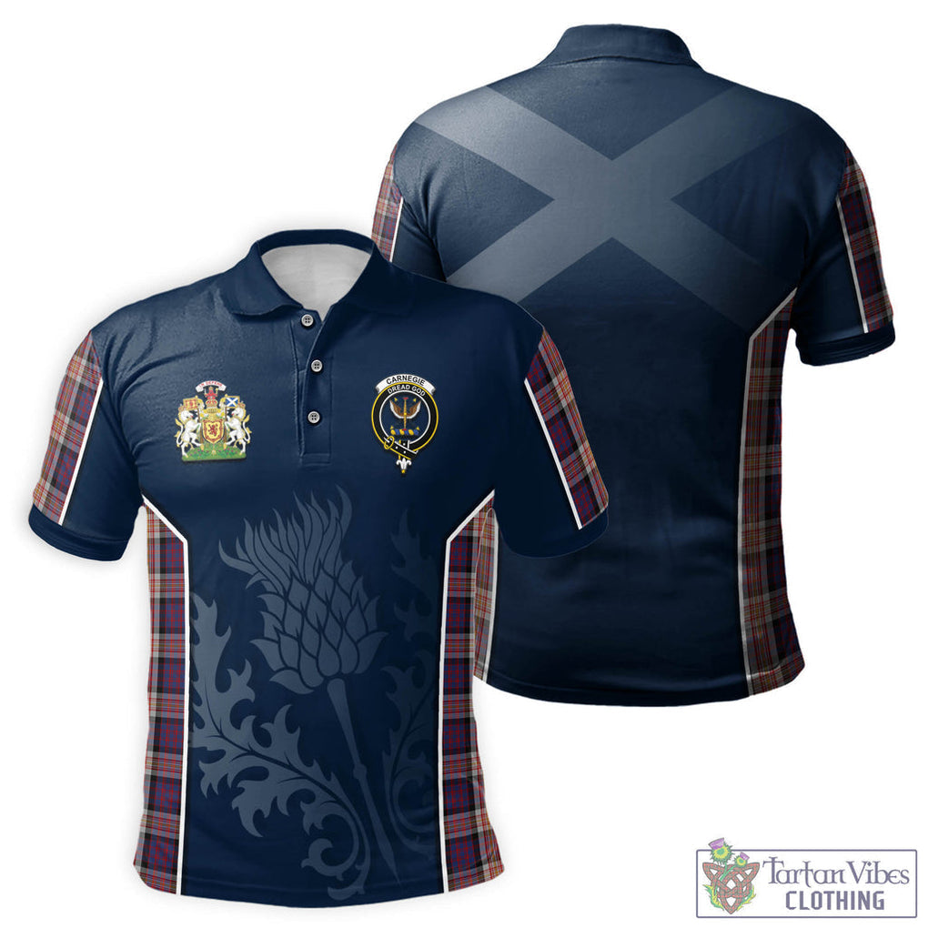 Tartan Vibes Clothing Carnegie Tartan Men's Polo Shirt with Family Crest and Scottish Thistle Vibes Sport Style