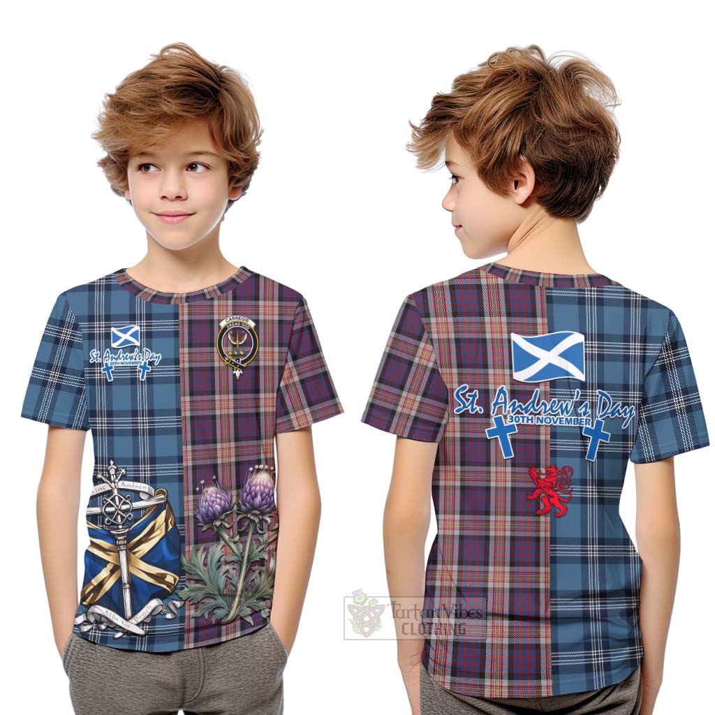 Tartan Vibes Clothing Carnegie Tartan Kid T-Shirt Happy St. Andrew's Day Half Tartan Style