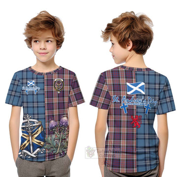 Carnegie Tartan Kid T-Shirt Happy St. Andrew's Day Half Tartan Style