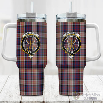 Carnegie Tartan and Family Crest Tumbler with Handle