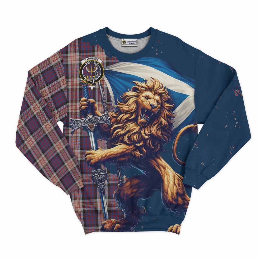 Tartan Vibes Clothing Carnegie Tartan Family Crest Sweatshirt with Scottish Majestic Lion