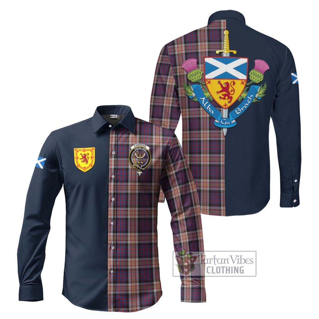 Tartan Vibes Clothing Carnegie Tartan Long Sleeve Button Shirt with Scottish Lion Royal Arm Half Style