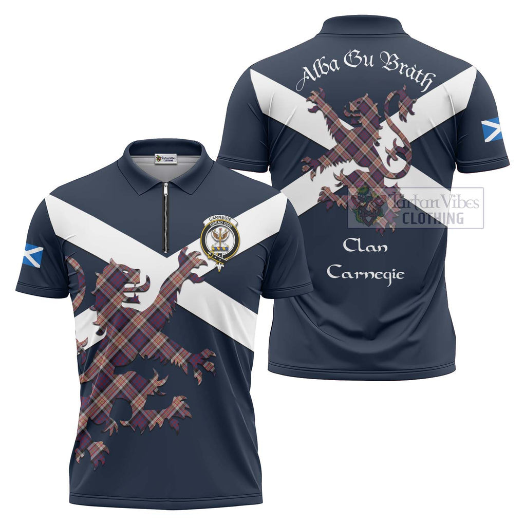 Tartan Vibes Clothing Carnegie Tartan Lion Rampant Zipper Polo Shirt – Proudly Display Your Heritage with Alba Gu Brath and Clan Name