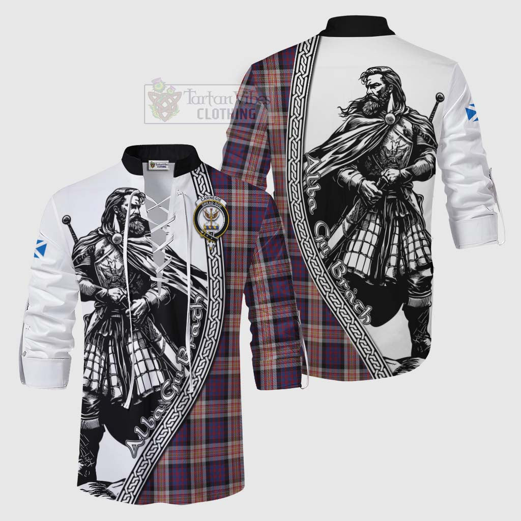 Tartan Vibes Clothing Carnegie Tartan Clan Crest Ghillie Kilt Shirt with Highlander Warrior Celtic Style