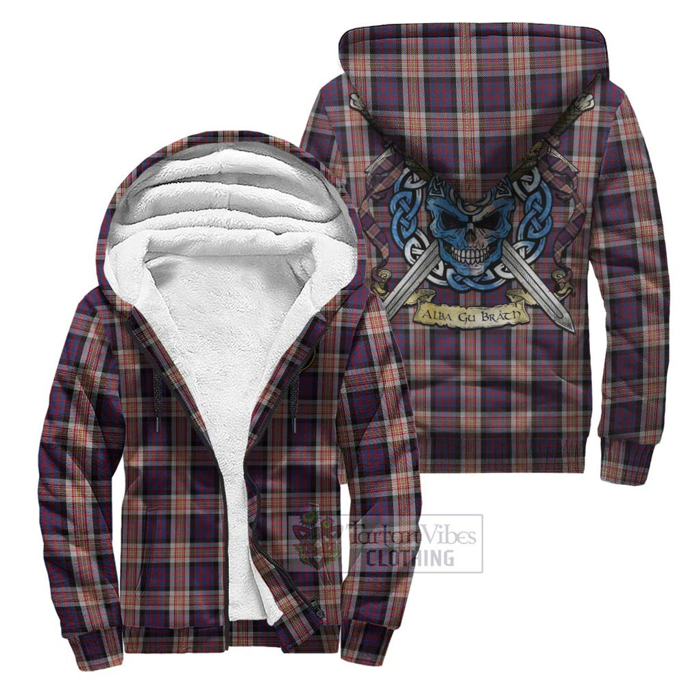 Tartan Vibes Clothing Carnegie Tartan Sherpa Hoodie with Family Crest Celtic Skull Style