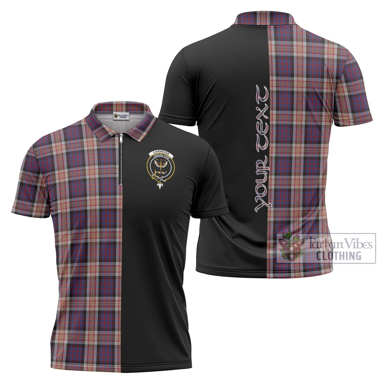 Tartan Vibes Clothing Carnegie Tartan Zipper Polo Shirt with Family Crest and Half Of Me Style